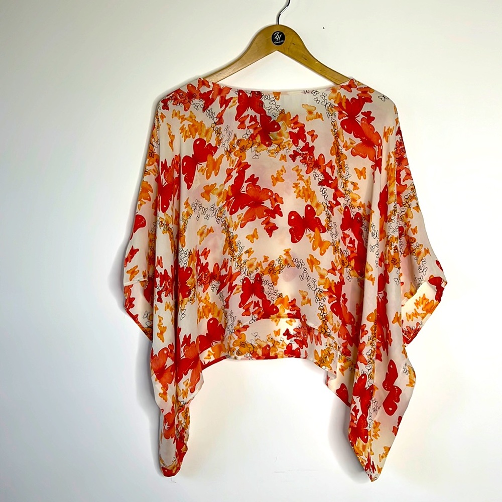 NOTATIONS Butterfly Print Poncho Cape O/S